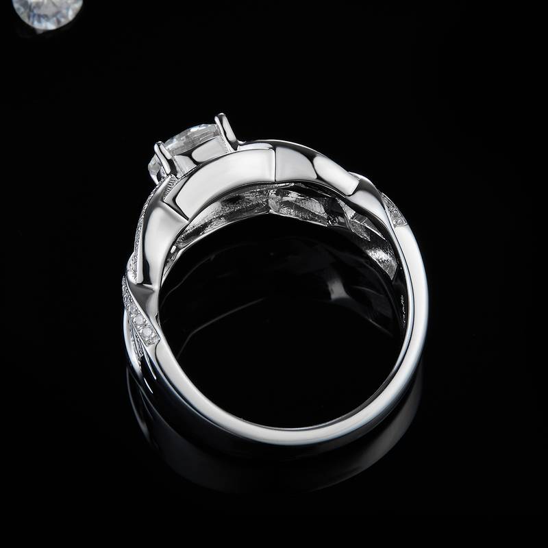 High end hollowed out interwoven full diamond women's ring S925 silver plated platinum customized selection main stone moissanite diamond 1.0ct/secondary stone high carbon diamond