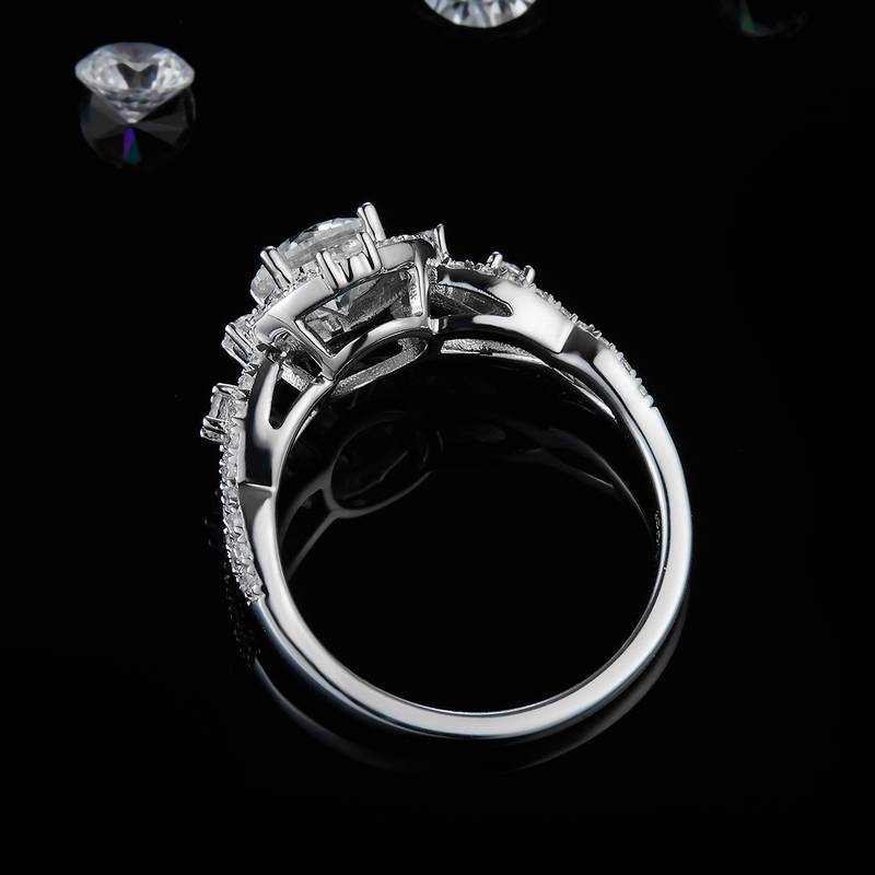 S925 Silver Plated Platinum Women's Ring Customized Selection Main Stone Moissanite 1.0ct/Secondary Stone High Carbon Diamond