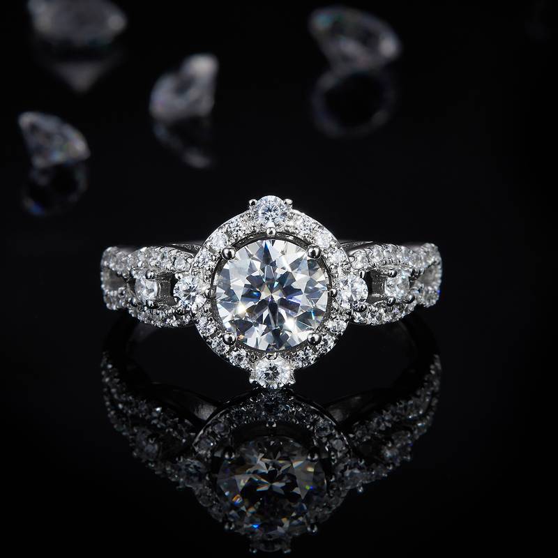 S925 Silver Plated Platinum Women's Ring Customized Selection Main Stone Moissanite 1.0ct/Secondary Stone High Carbon Diamond