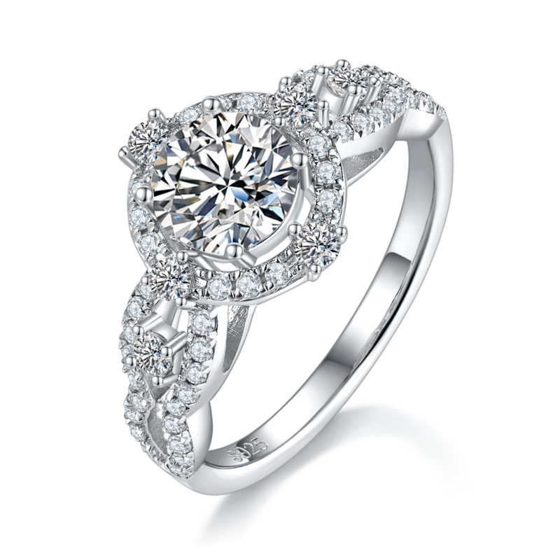 S925 Silver Plated Platinum Women's Ring Customized Selection Main Stone Moissanite 1.0ct/Secondary Stone High Carbon Diamond