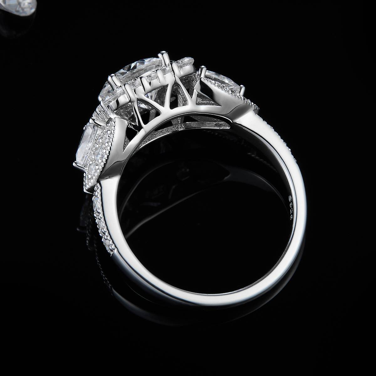 Light Luxury Full Diamond Square Bag Women's Ring S925 Silver Plated Platinum Customized Selection Main Stone Moissanite Diamond 1.5ct/Secondary Stone High Carbon Diamond