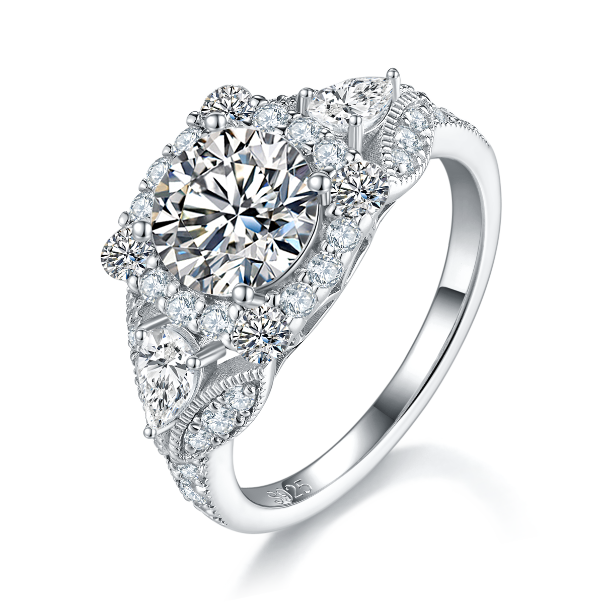 Light Luxury Full Diamond Square Bag Women's Ring S925 Silver Plated Platinum Customized Selection Main Stone Moissanite Diamond 1.5ct/Secondary Stone High Carbon Diamond