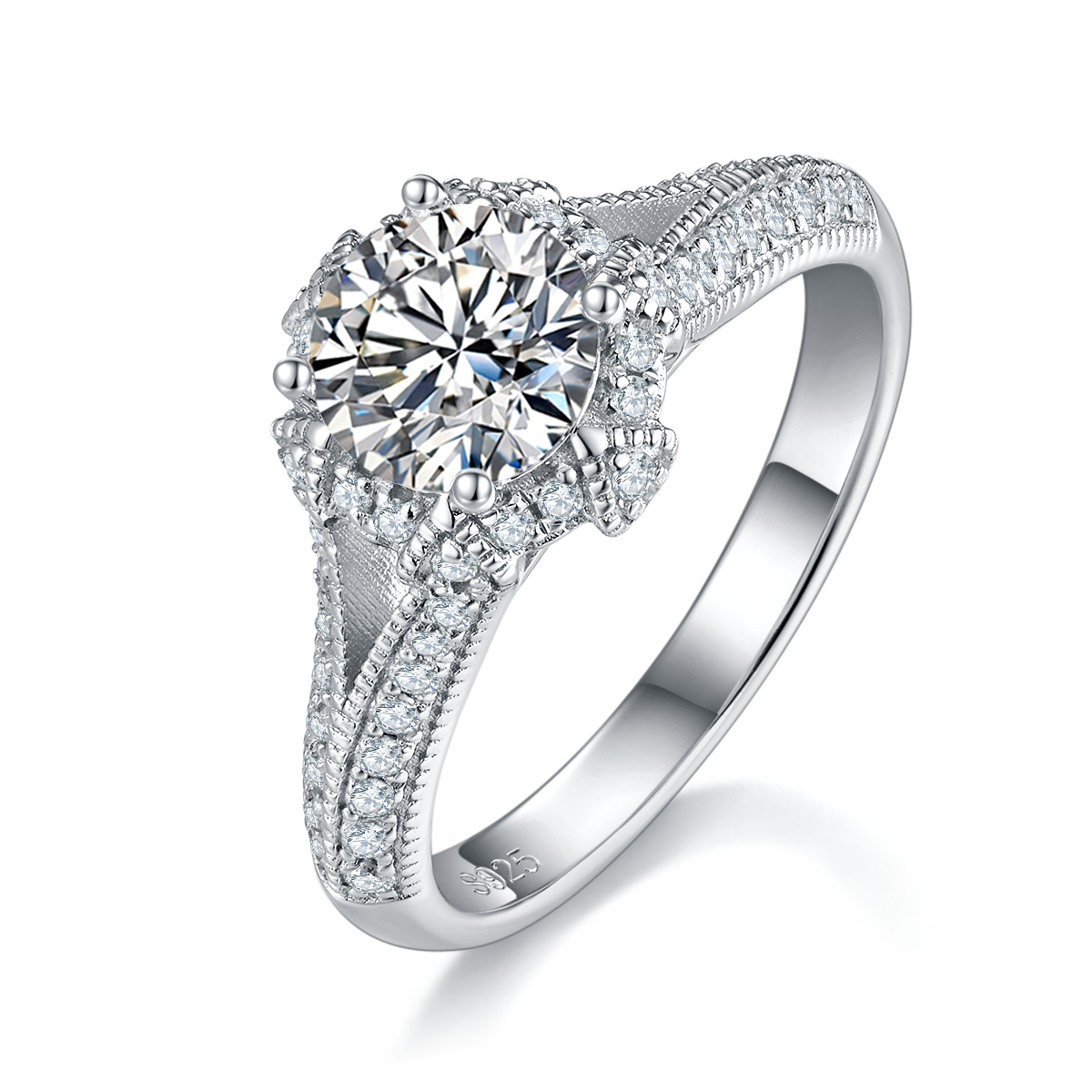 S925 Silver Plated Platinum Women's Ring Customized Selection Main Stone Moissanite 1.0ct/Secondary Stone High Carbon Diamond