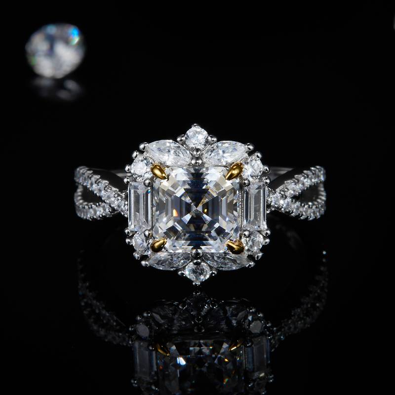 Princess Fang Women's Ring S925 Silver Plated Platinum Customized Selection Main Stone Moissanite Diamond 2.0ct/Secondary Stone High Carbon Diamond