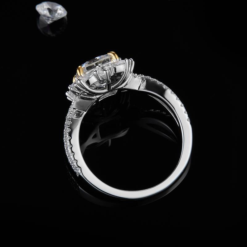 Princess Fang Women's Ring S925 Silver Plated Platinum Customized Selection Main Stone Moissanite Diamond 2.0ct/Secondary Stone High Carbon Diamond