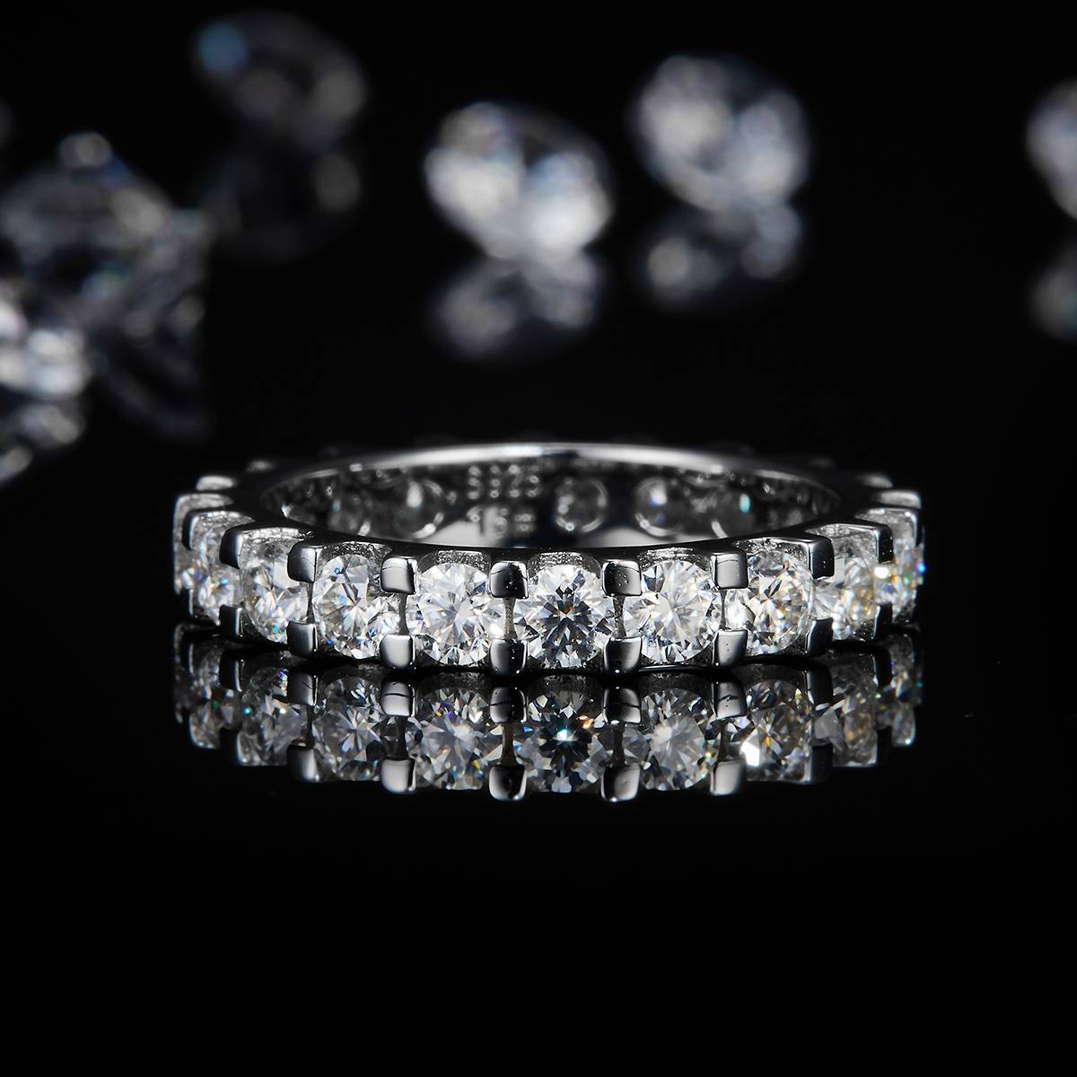 3.0mm lined ring S925 silver plated platinum customized option, secondary stone moissanite diamond 2.1ct