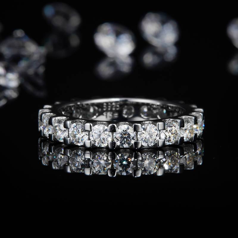 3.0mm lined ring S925 silver plated platinum customized option, secondary stone moissanite diamond 2.1ct