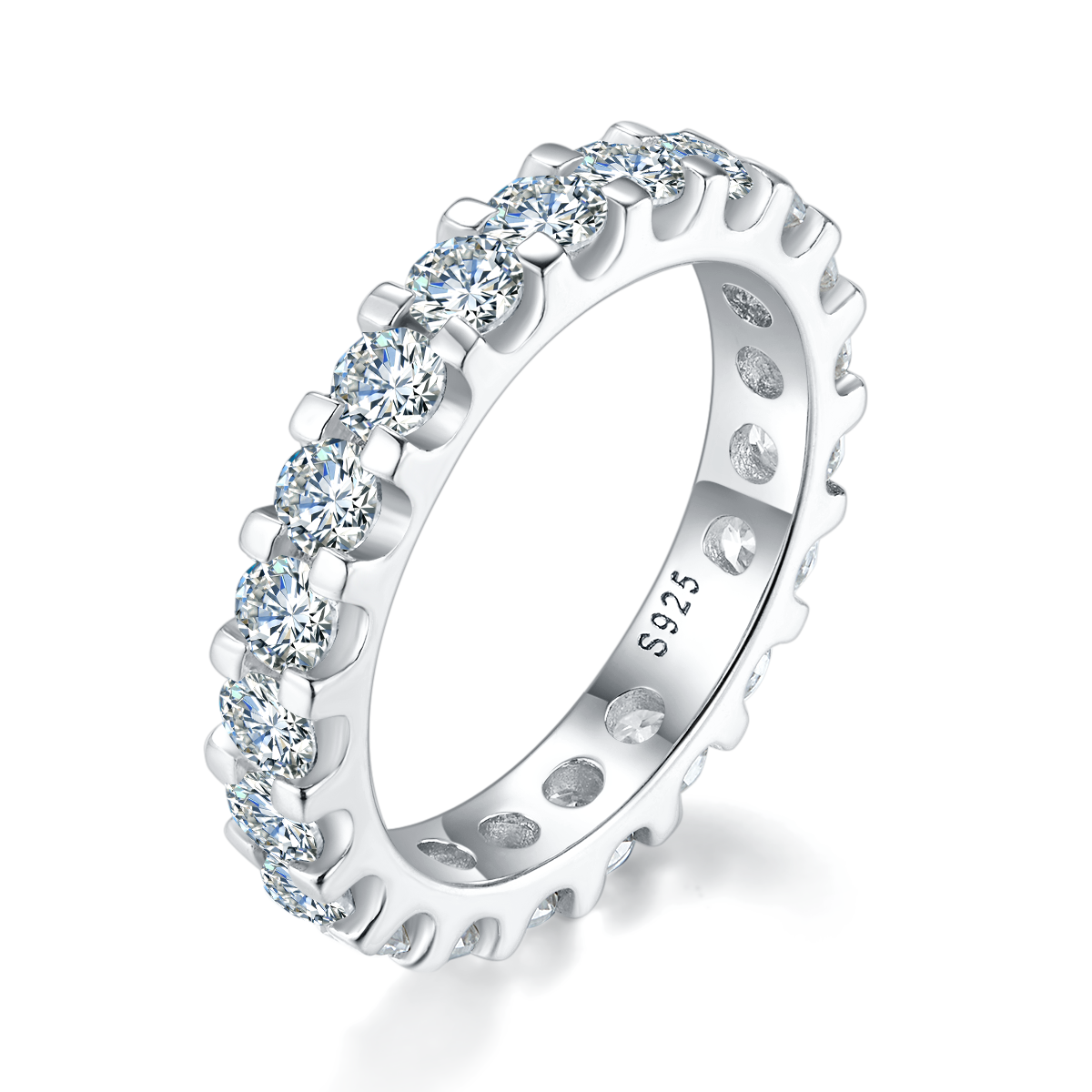 3.0mm lined ring S925 silver plated platinum customized option, secondary stone moissanite diamond 2.1ct