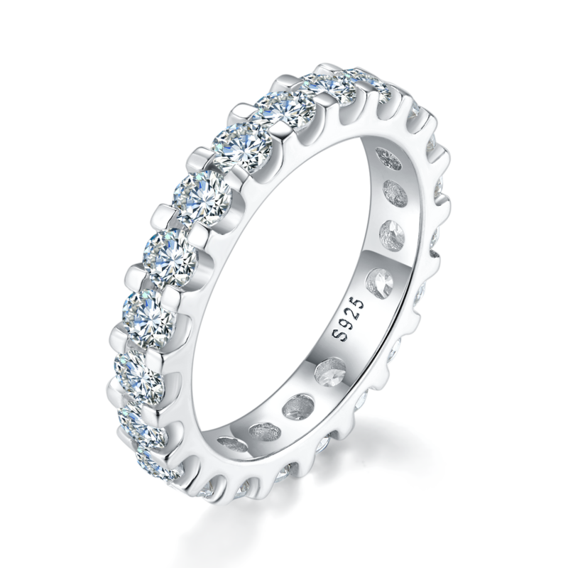 3.0mm lined ring S925 silver plated platinum customized option, secondary stone moissanite diamond 2.1ct