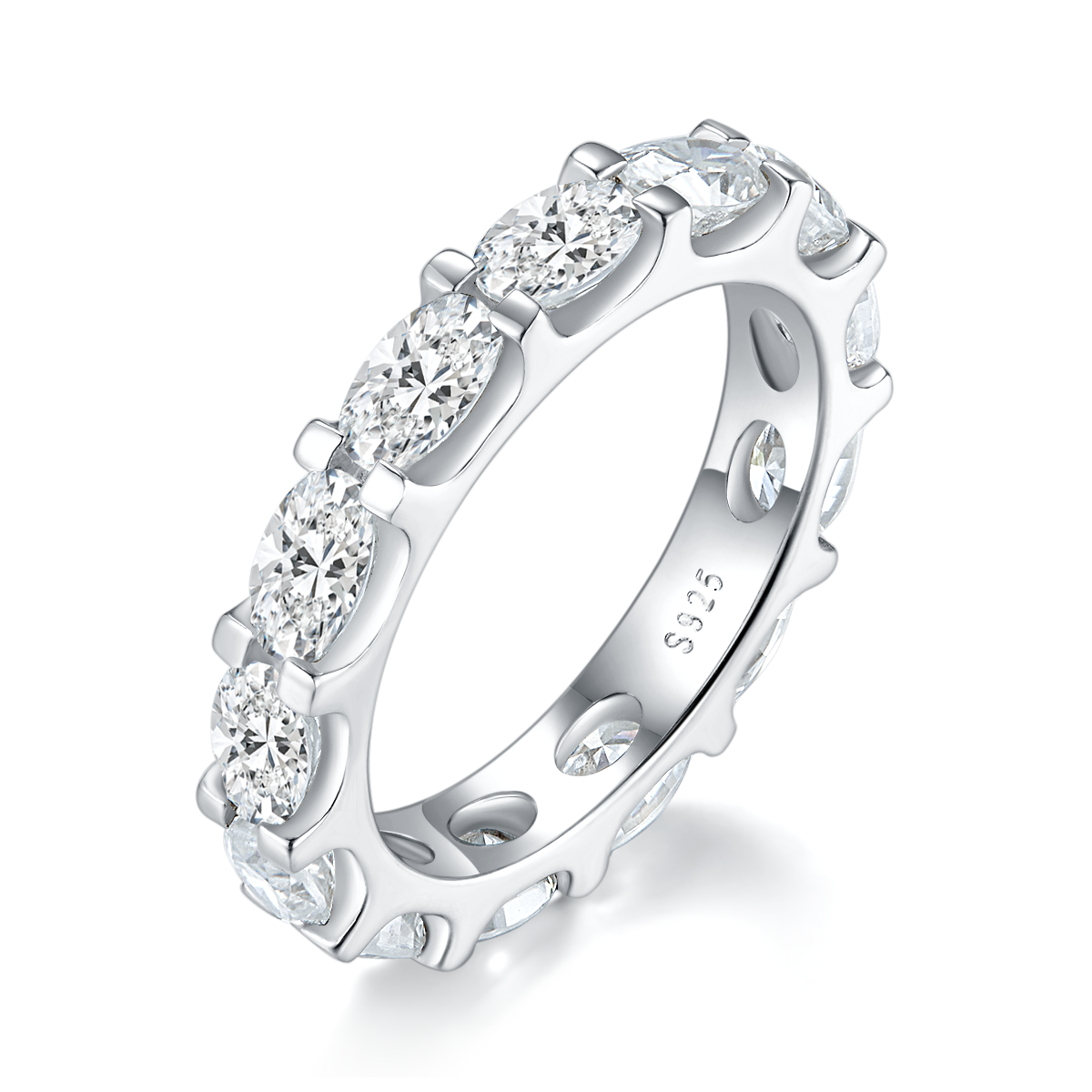 蛋形排戒S925银镀白金女戒定制选款副石莫桑钻3.9ct