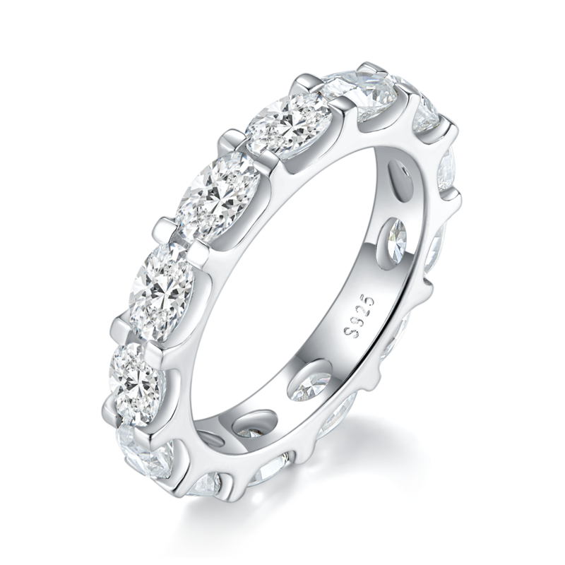 Egg shaped lined S925 silver plated platinum women's ring custom selection, accessory stone moissanite diamond 3.9ct