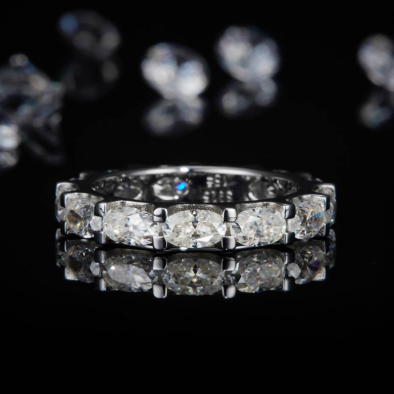 Egg shaped lined S925 silver plated platinum women's ring custom selection, accessory stone moissanite diamond 3.9ct