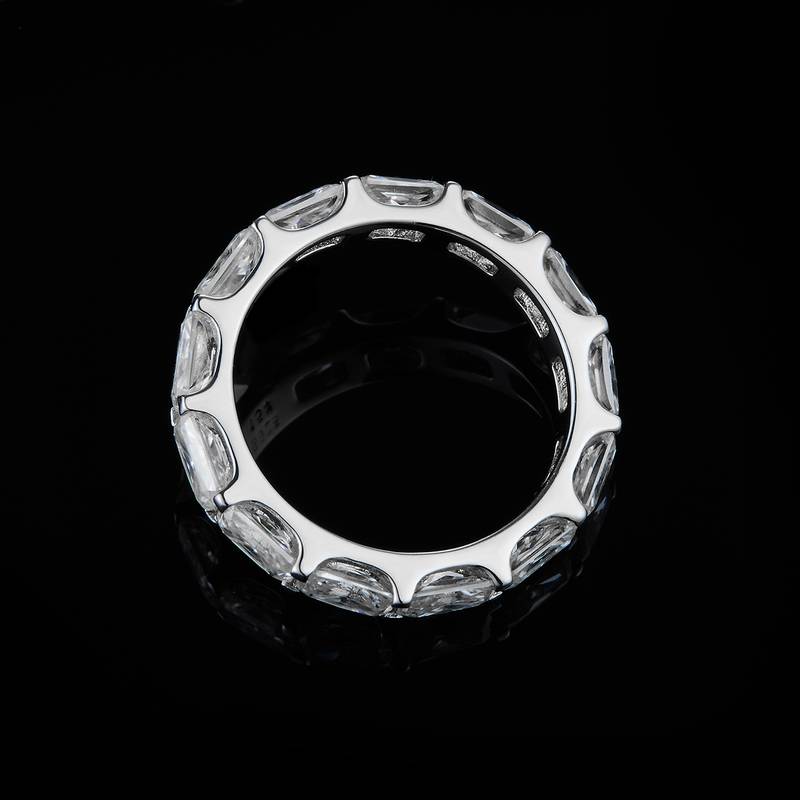祖母绿切排戒S925银镀白金女戒定制选款副石莫桑钻6.5ct
