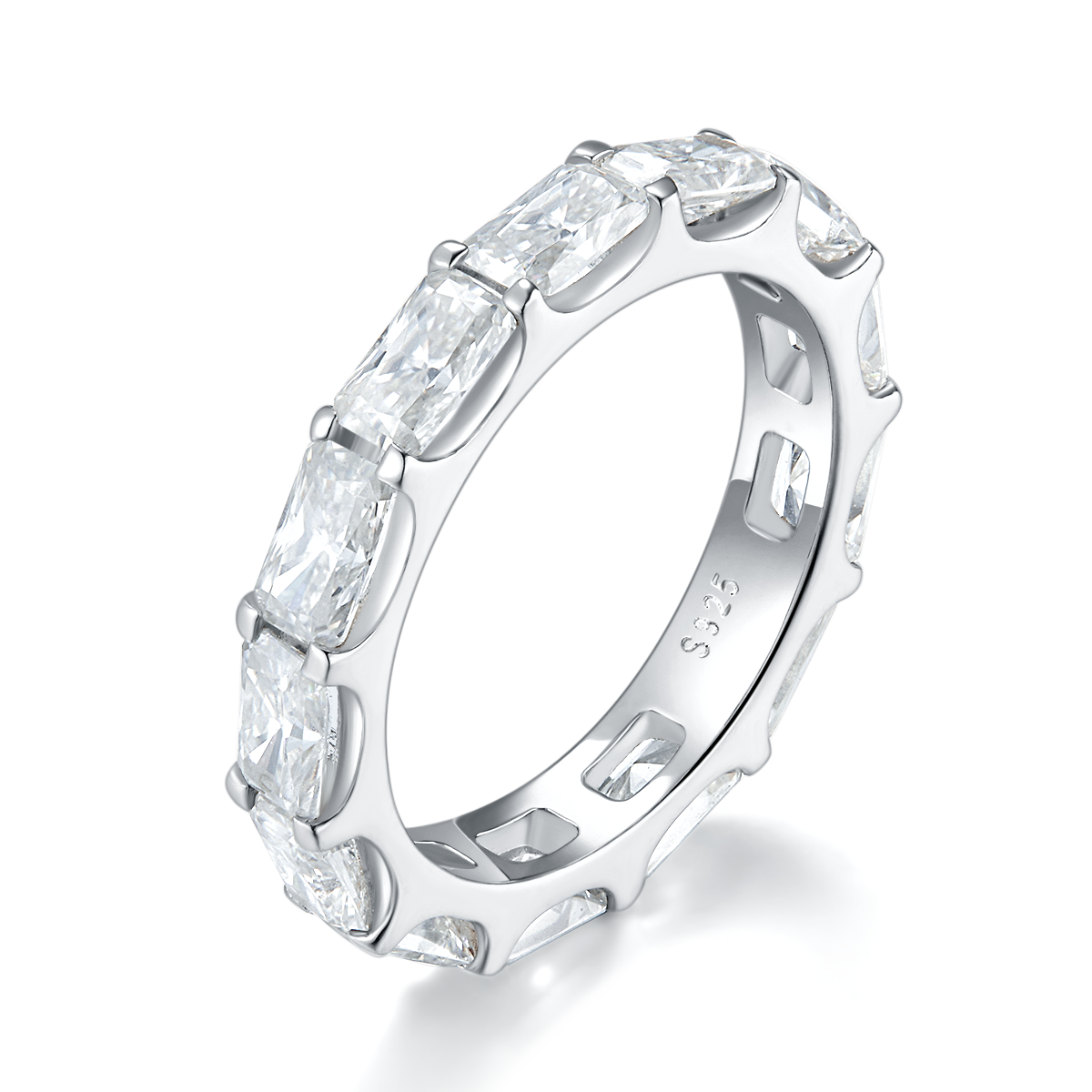 Emerald Cut and Row Ring S925 Silver Plated Platinum Women's Ring Customized Selection Secondary Stone Moissanite Diamond 6.5ct