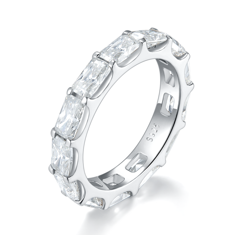 祖母绿切排戒S925银镀白金女戒定制选款副石莫桑钻6.5ct