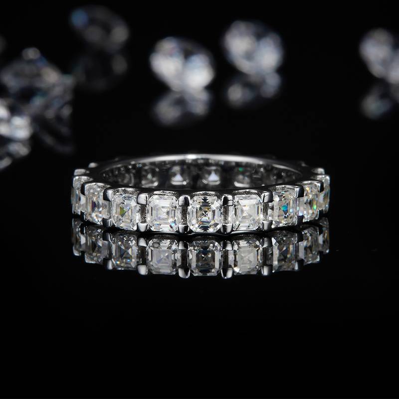3.0 Ascher lined ring S925 silver plated platinum women's ring custom selection, secondary stone moissanite diamond 3.15ct