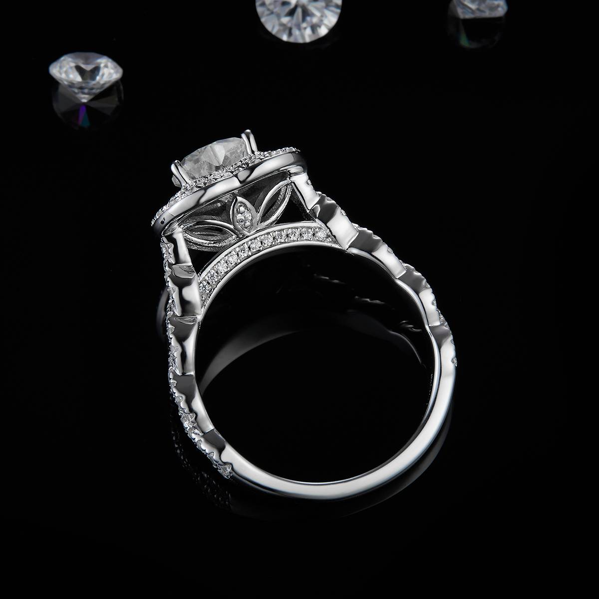 Twisted arm heart-shaped double-layer luxury round bag women's ring S925 silver plated platinum customized selection main stone moissanite diamond 1.0ct/secondary stone high carbon diamond