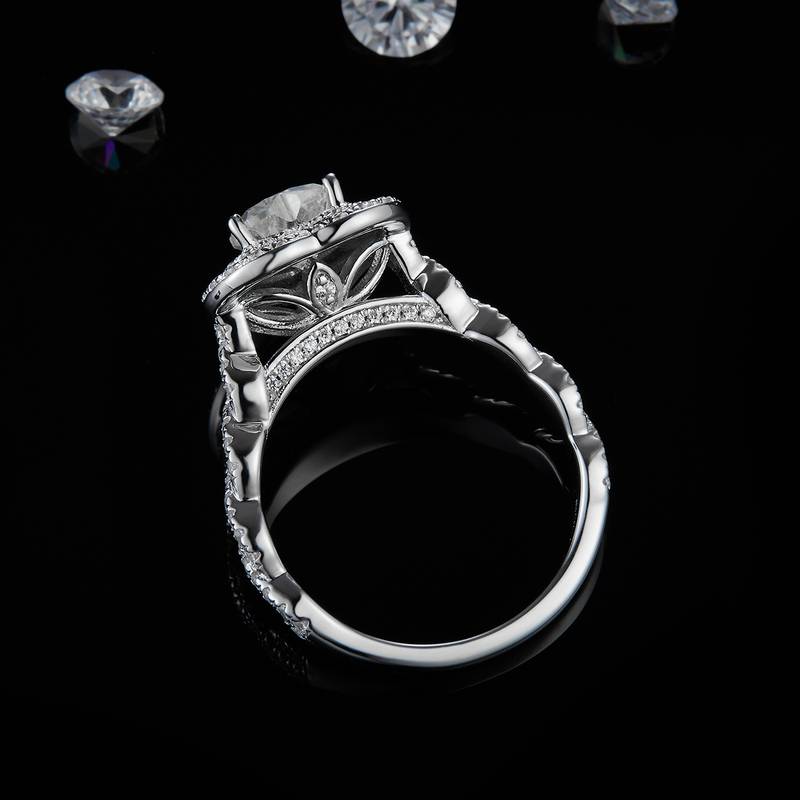 扭臂心形双层豪华圆包Women's RingS925银镀白金定制选款主石Moissanite1.0ct/副石高碳钻