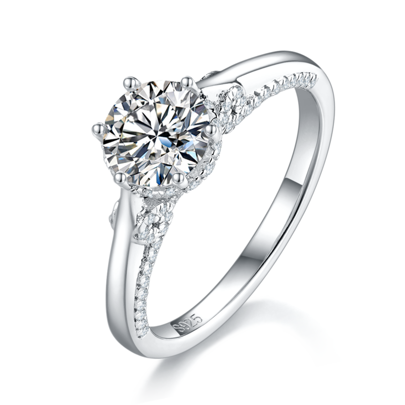 单头Women's RingS925银镀白金Women's Ring定制选款主石Moissanite1.0ct/副石高碳钻