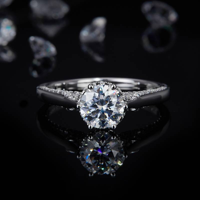 单头Women's RingS925银镀白金Women's Ring定制选款主石Moissanite1.0ct/副石高碳钻