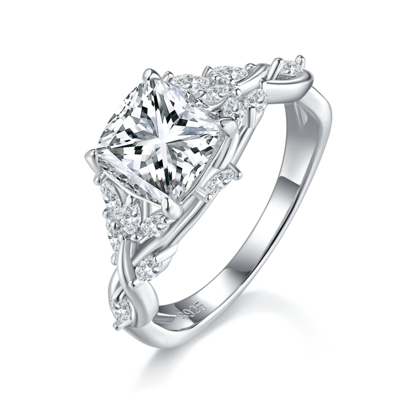 枕形Women's RingS925银镀白金定制选款主石Moissanite2.5ct/副石高碳钻