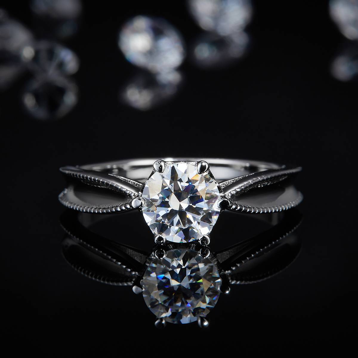 Six Claw Women's Ring S925 Silver Plated Platinum Customized Selection Main Stone Moissanite Diamond 1.0ct