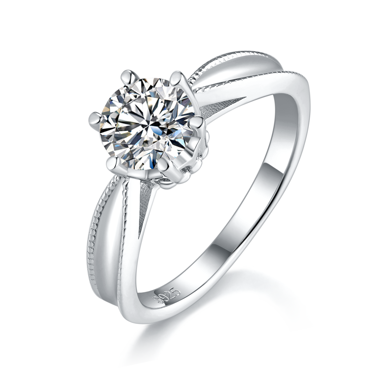 Six Claw Women's Ring S925 Silver Plated Platinum Customized Selection Main Stone Moissanite Diamond 1.0ct