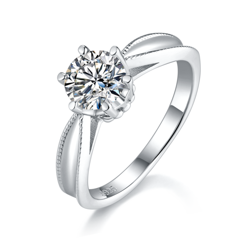 六爪女戒S925银镀白金定制选款主石莫桑钻1.0ct