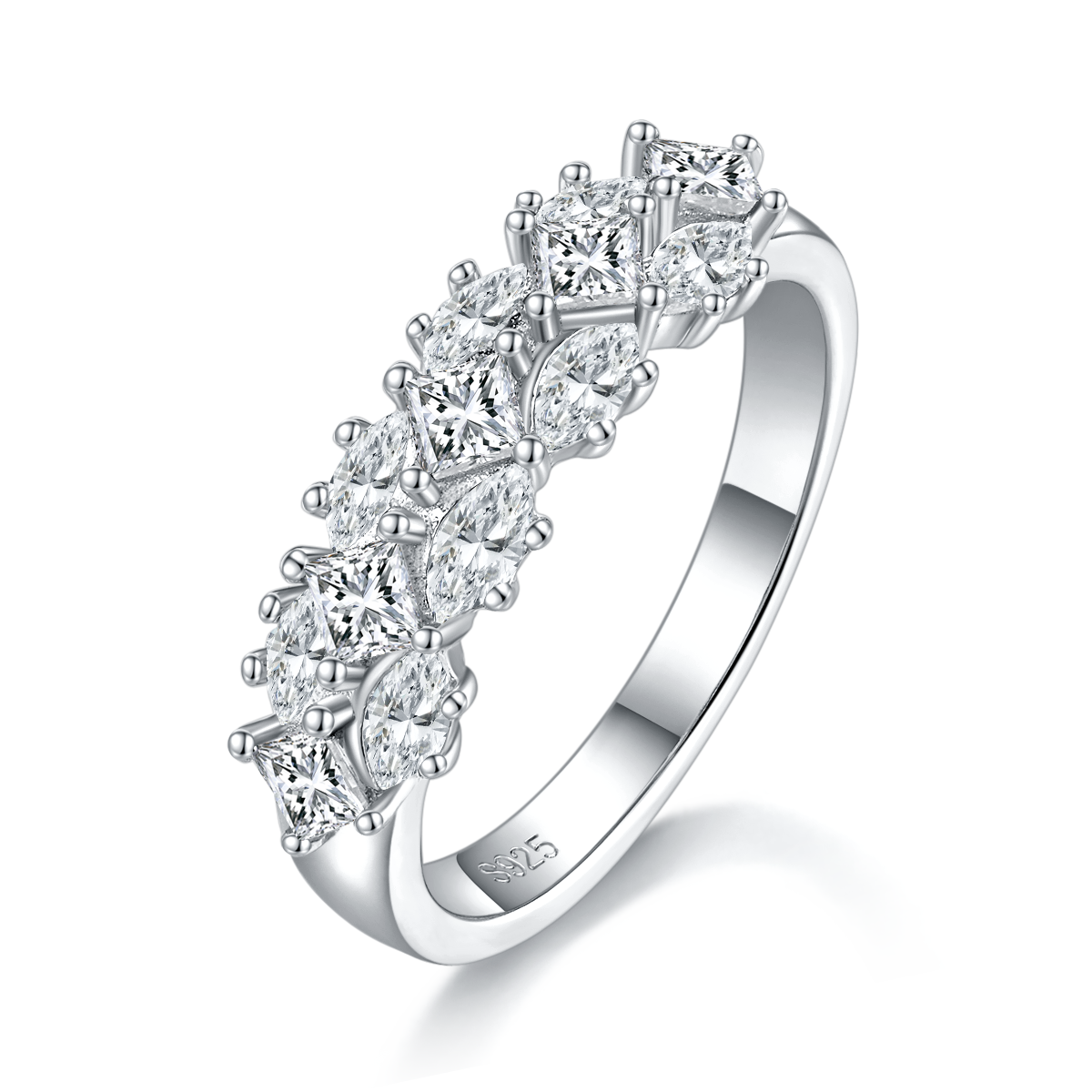 S925 Silver Plated Platinum Women's Ring Customized Selection with Sub Stone Moissanite Diamond 1.1ct
