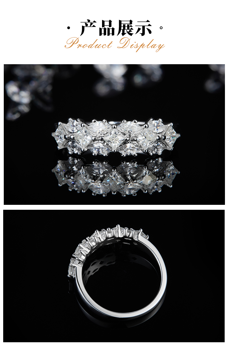 排戒S925银镀白金女戒定制选款副石莫桑钻1.1ct - 3