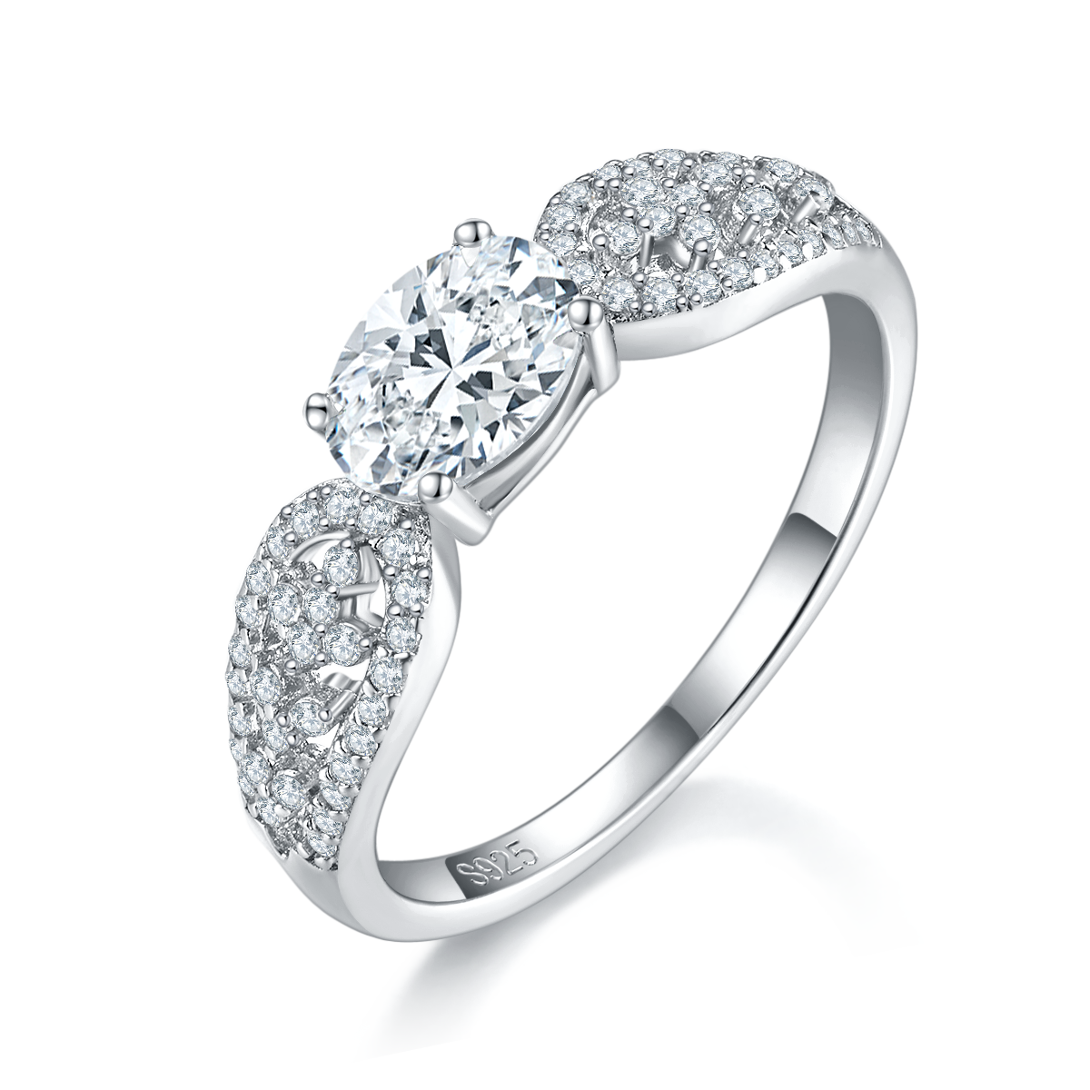 Egg shaped women's ring S925 silver plated platinum custom selection main stone moissanite 1.0ct/secondary stone high carbon diamond
