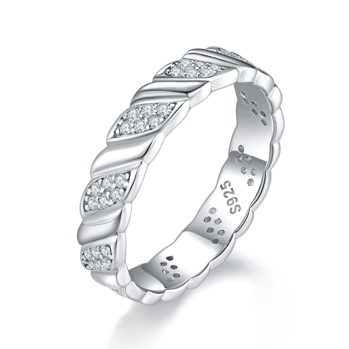 S925 Silver Plated Platinum Women's Ring Customized Selection with Sub Stone Moissanite Diamond 0.24ct