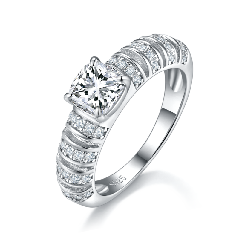 枕形女戒S925银镀白金定制选款主石莫桑钻1.0ct/副石高碳钻