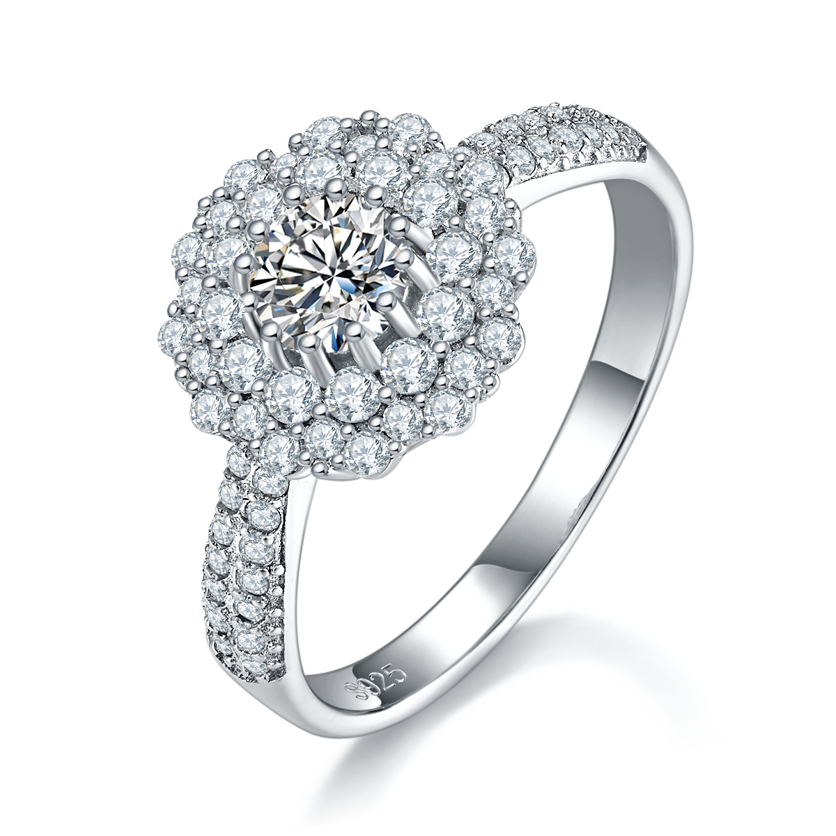 Light Luxury Full Diamond Women's Ring S925 Silver Plated Platinum Customized Selection Main Stone Moissanite Diamond 0.8ct/Secondary Stone High Carbon Diamond
