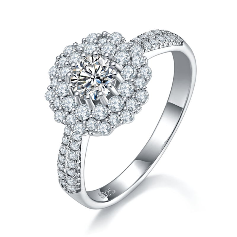 轻奢满钻女戒S925银镀白金定制选款主石莫桑钻0.8ct/副石高碳钻