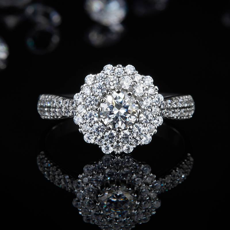 轻奢满钻女戒S925银镀白金定制选款主石莫桑钻0.8ct/副石高碳钻