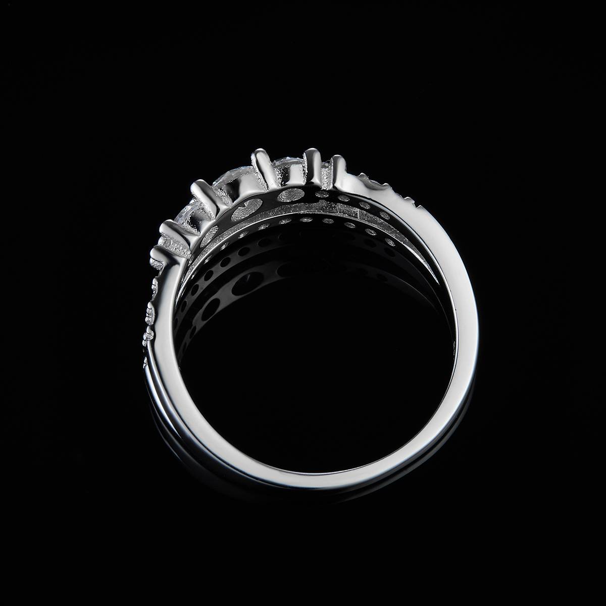 排戒S925银镀白金女戒定制选款副石莫桑钻0.3ct