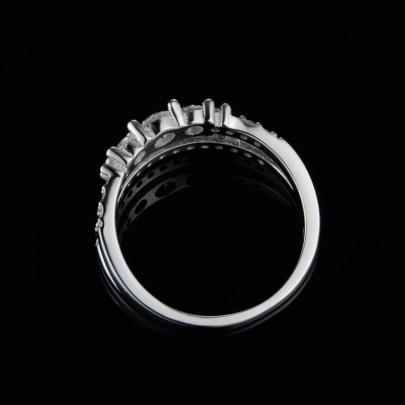 排戒S925银镀白金女戒定制选款副石莫桑钻0.3ct