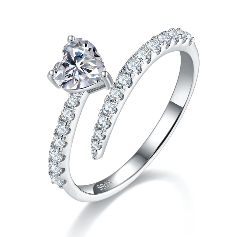心形Women's RingS925银镀白金定制选款主石Moissanite0.8ct/副石高碳钻