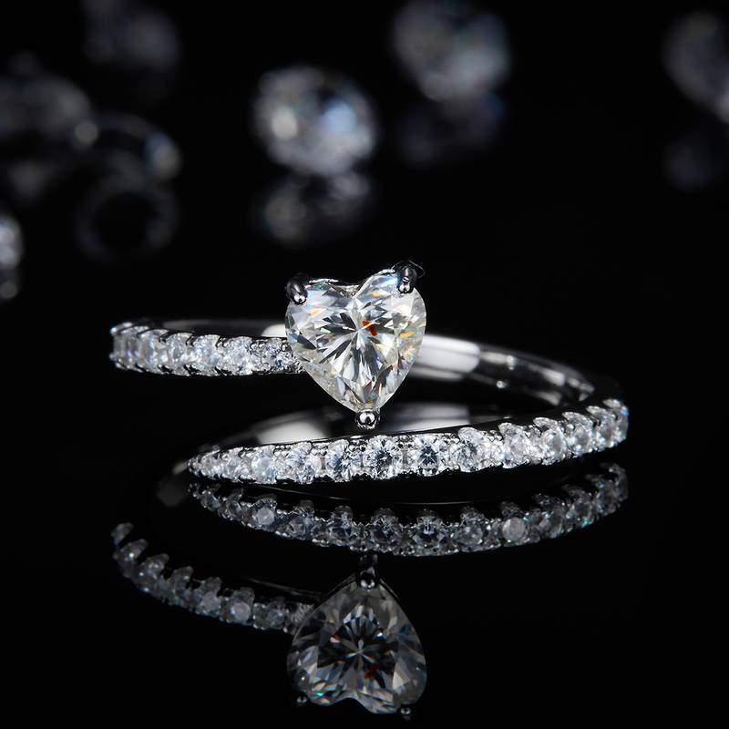 心形Women's RingS925银镀白金定制选款主石Moissanite0.8ct/副石高碳钻