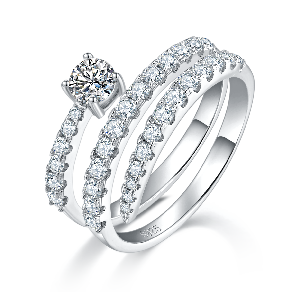 Snake Ring Four Claw Round Diamond Women's Ring S925 Silver Plated Platinum Customized Selection Main Stone Moissanite Diamond 0.4ct/Secondary Stone High Carbon Diamond