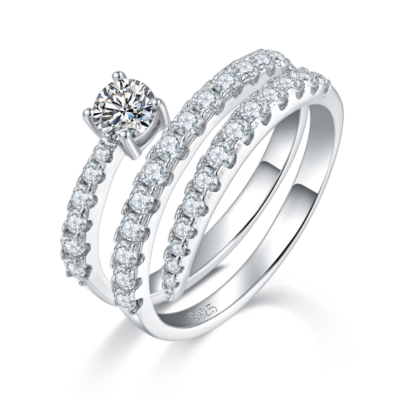 蛇戒四爪圆钻Women's RingS925银镀白金定制选款主石Moissanite0.4ct/副石高碳钻