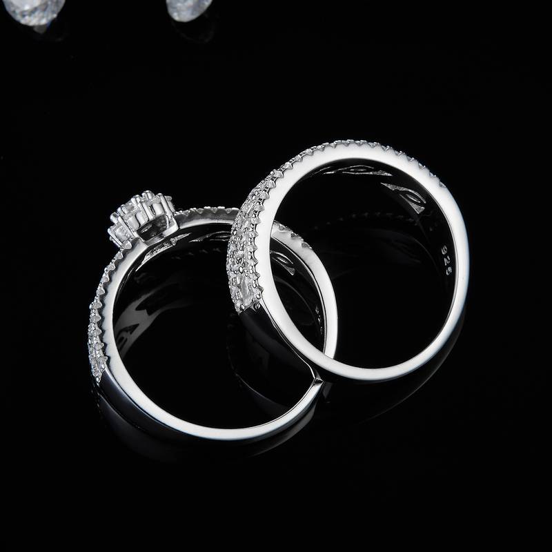 S925银镀白金主副套戒叠戴女戒定制选款主石莫桑钻0.82ct/副石高碳钻