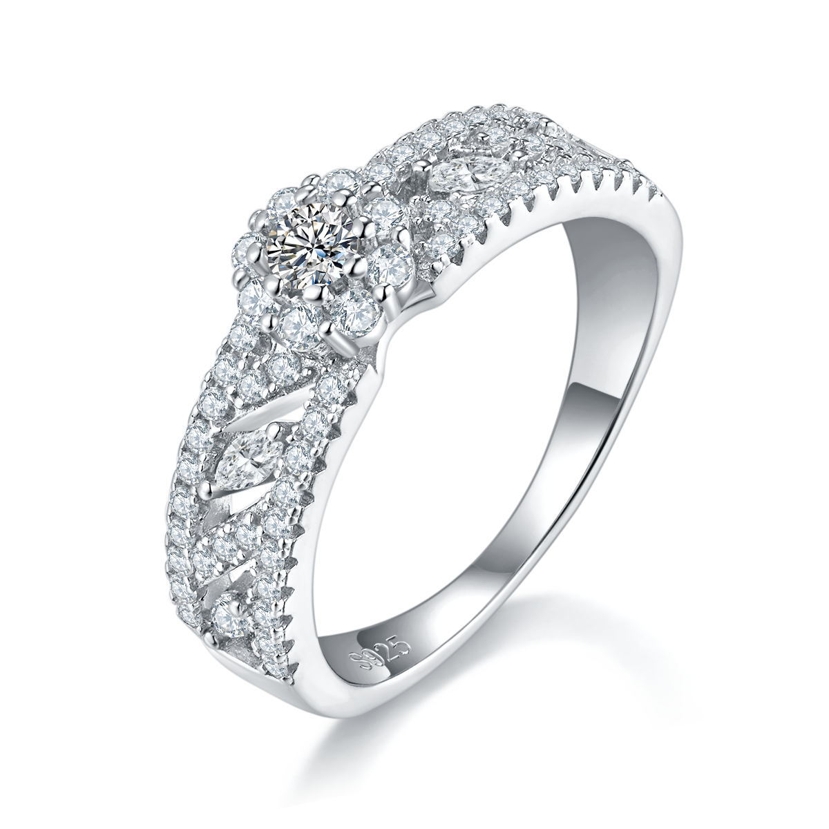S925 Silver Plated Platinum Primary and Secondary Set Ring Stacked Women's Ring Customized Selection Main Stone Moissanite Diamond 0.82ct/Secondary Stone High Carbon Diamond
