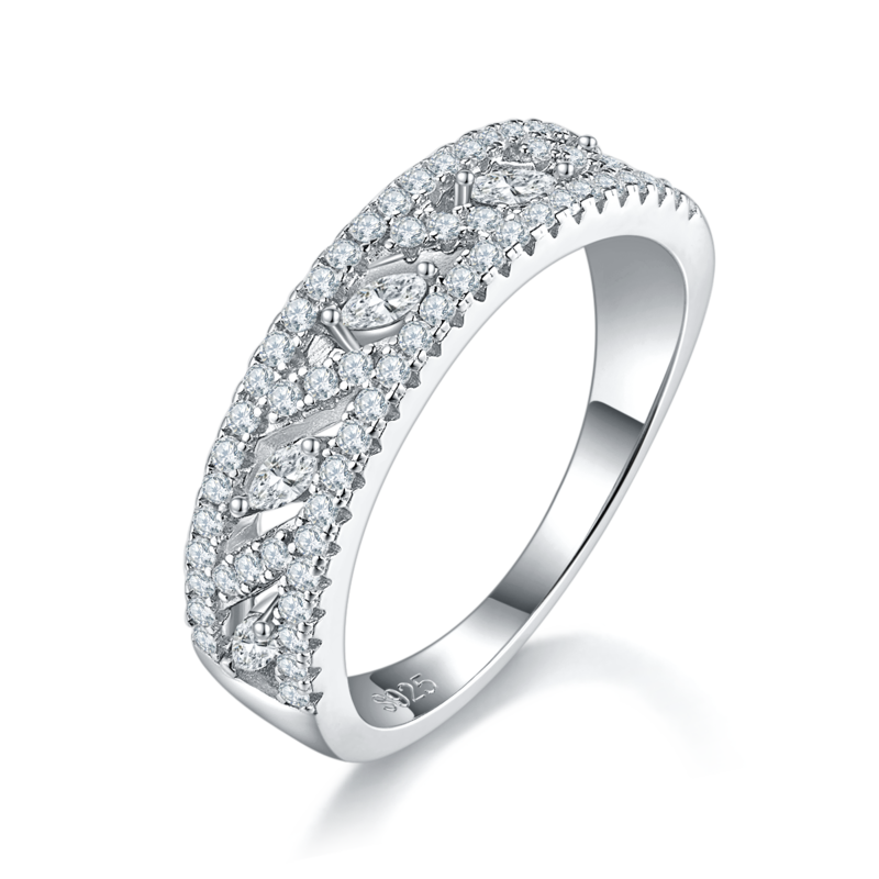 S925银镀白金主副套戒叠戴女戒定制选款主石莫桑钻0.82ct/副石高碳钻
