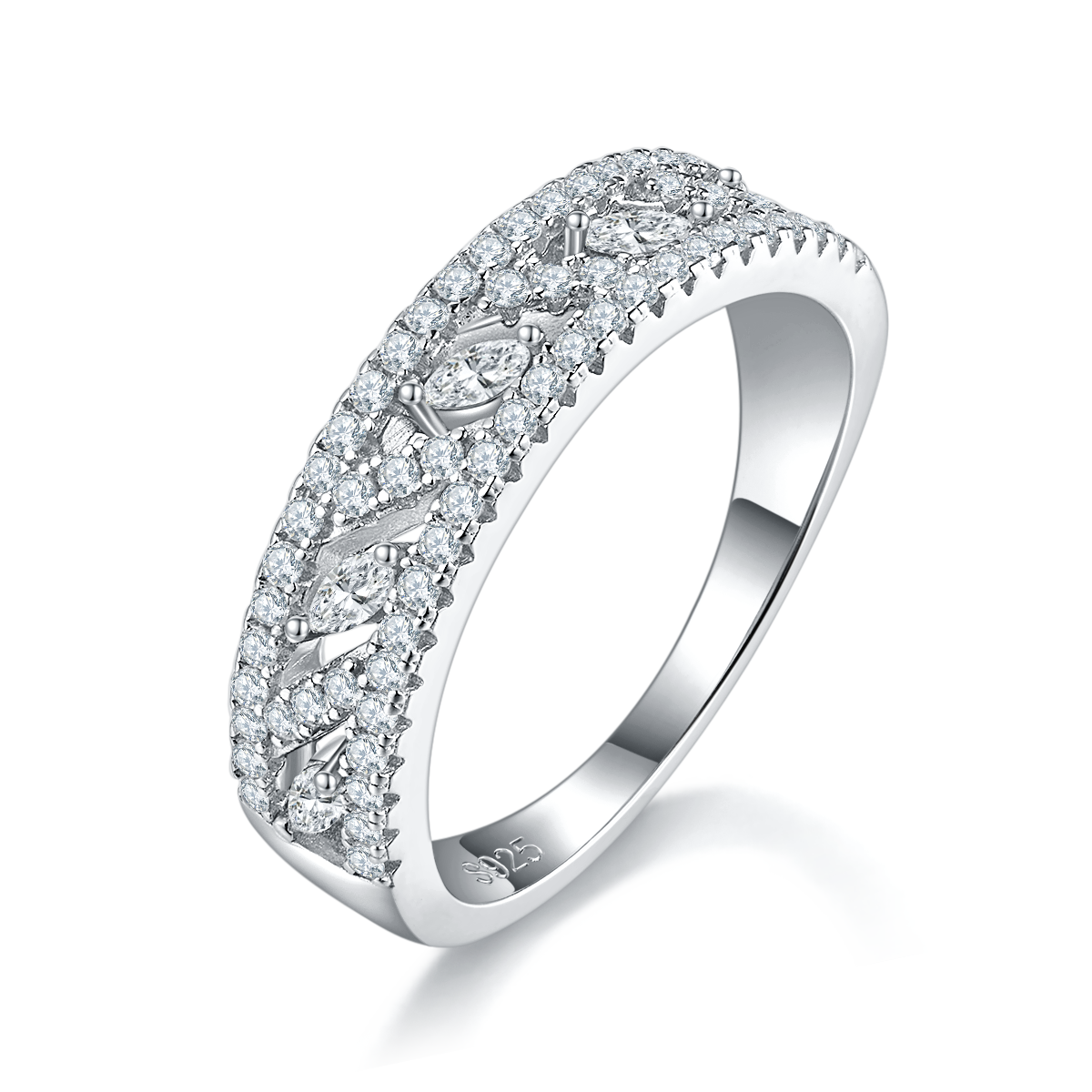 S925 Silver Plated Platinum Primary and Secondary Set Ring Stacked Women's Ring Customized Selection Main Stone Moissanite Diamond 0.82ct/Secondary Stone High Carbon Diamond