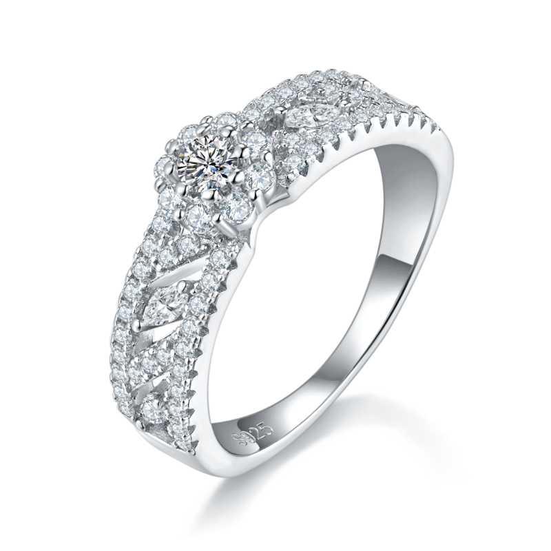 S925银镀白金主副套戒叠戴女戒定制选款主石莫桑钻0.82ct/副石高碳钻