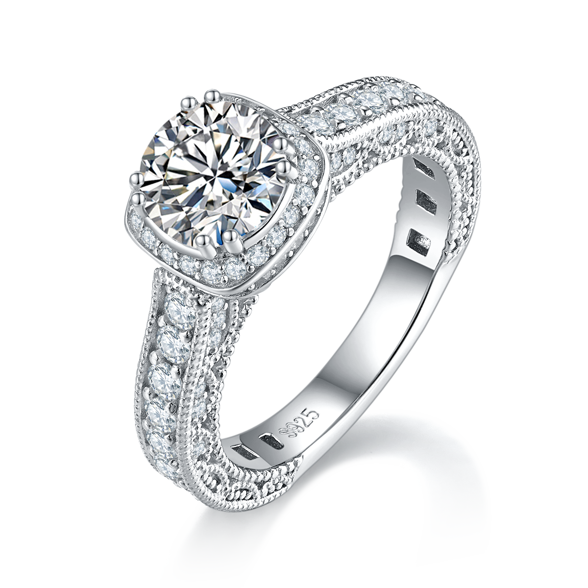 Full Diamond Light Luxury Women's Ring S925 Silver Plated Platinum Customized Selection Main Stone Moissanite Diamond 1.2ct/Secondary Stone High Carbon Diamond