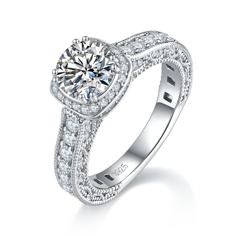 满钻轻奢女戒S925银镀白金定制选款主石莫桑钻1.2ct/副石高碳钻