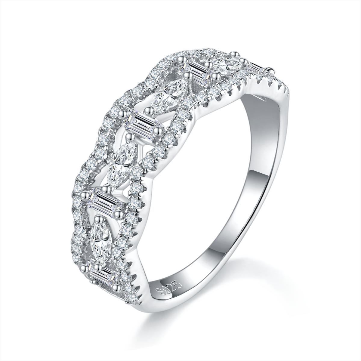 S925 Silver Plated Platinum Primary and Secondary Set Ring, Stacked Women's Ring, Customized Selection, Main Stone Moissanite Diamond 0.5ct/Secondary Stone High Carbon Diamond